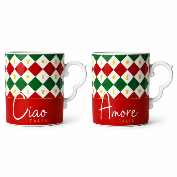 Bialetti Ciao Italia – Set de 2 Căni din Porțelan
