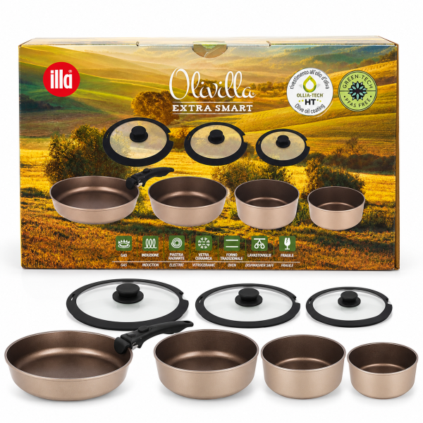 ILLA Olivilla Extra Smart – Set de vase de gătit cu mâner detașabil, 8 piese