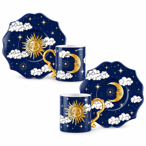 Set 2 căni cu farfurioare„Soare și Lună“ – Bialetti Cielo Stellato