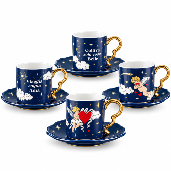 Bialetti Cielo Stellato – Set 4 cești cu farfurioare cu îngeri