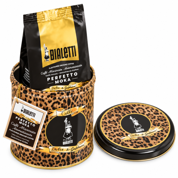 Bialetti Dolce&amp;Gabbana Perfetto Moka Audace – cafea măcinată 200 g + cutie metalică pentru cafea