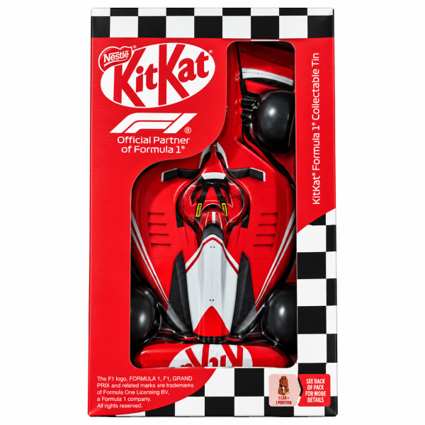 KitKat Formula 1 – monoposturi de ciocolată în cutie metalică de colecție F1, 132 g
