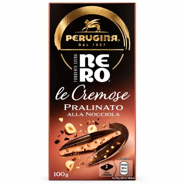 Perugina ciocolată neagră cu umplutură de pralină cu alune Nero Le Cremose Pralinato – 100 g