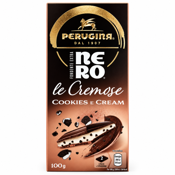 Perugina ciocolată neagră cu cremă de lapte și biscuiți cu cacao Nero Le Cremose Cookies e Cream – 100 g