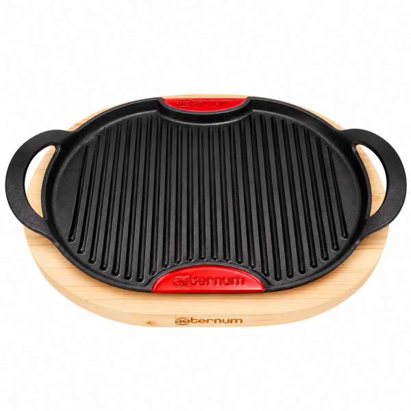 Placă de grill din fontă Aeternum cu suport din lemn, 36 × 26 cm