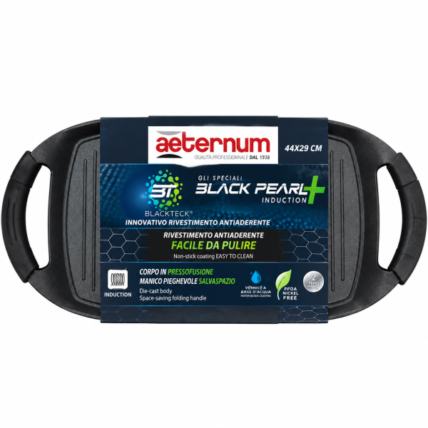 Aeternum Black Pearl – Placă Grill cu Înveliș Antiaderent, 44 × 29 cm, Compatibilă cu Inducția